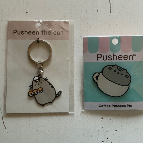 New in Package PUSHEEN Coffee pin from 2017 + Key Chain from 2016 - Picture 1 of 6